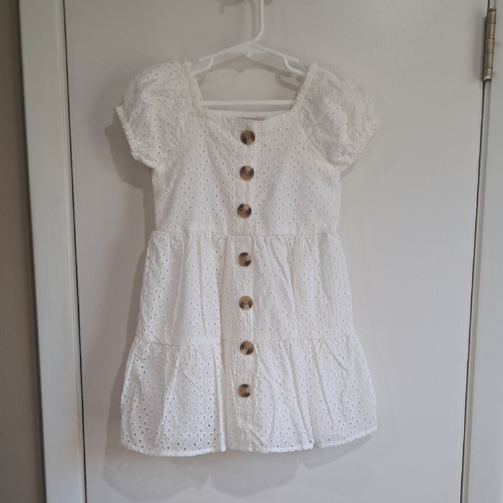 Charming White Eyelet Button-Down Kids Dress